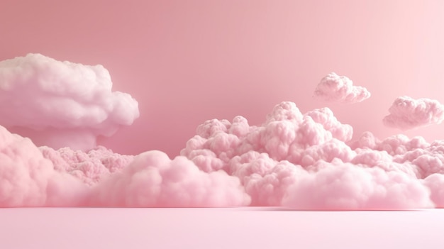 IA generativa Rosa magenta fantásticas nubes 3d en el suelo cielo y paisaje