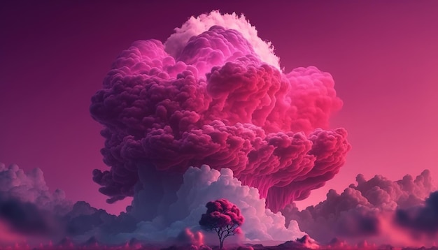 IA generativa Rosa magenta nubes fantásticas cielo y paisaje Colores suaves y con luces brillantes
