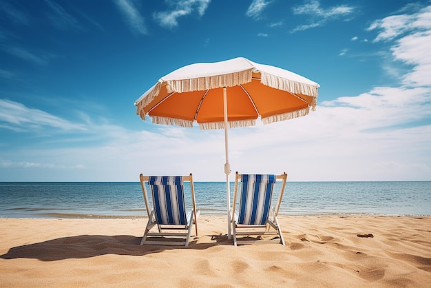 IA generativa una silla de sol y un paraguas en una playa de mar