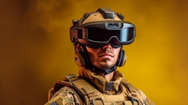 IA generativa un soldado con gafas de realidad virtual