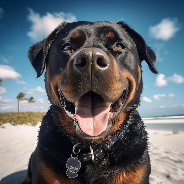 Foto una ia generativa sonriente de rottweiler