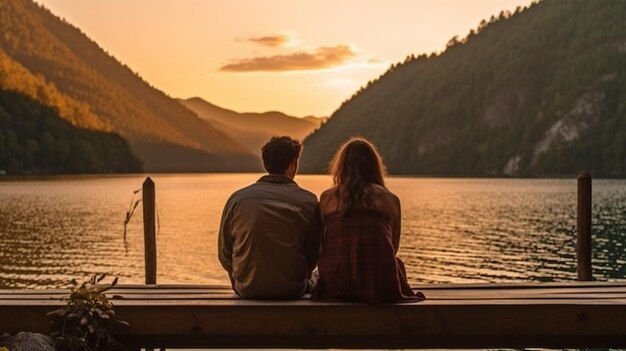 La IA generativa de Tales of the Mountains representa a una pareja feliz disfrutando del tiempo junto al lago