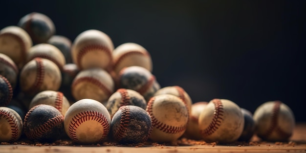 IA generativa Textura áspera e robusta de velhas bolas de beisebol fechadas em fundo vintage