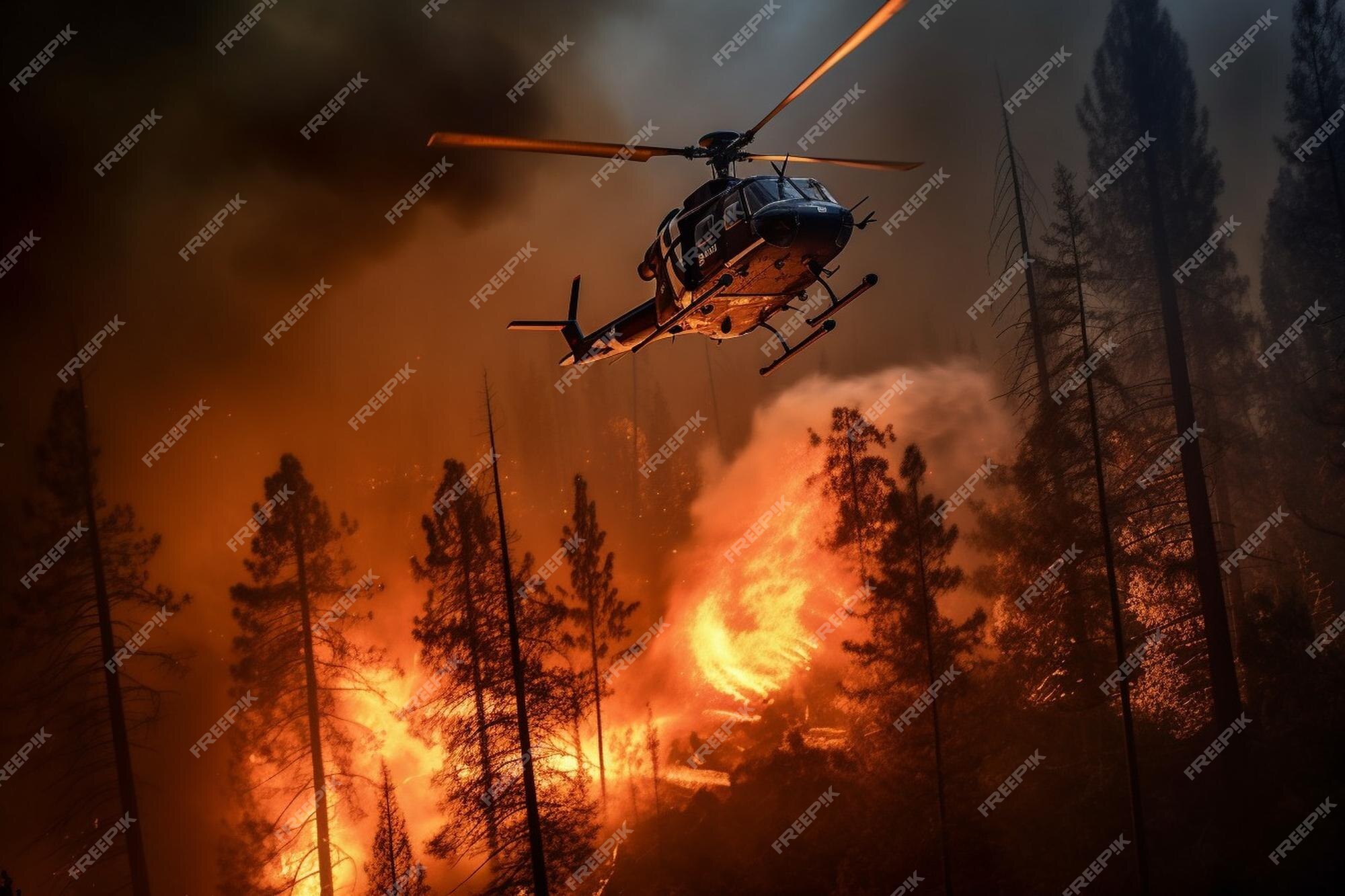 Apague o fogo com um balde de água. incêndios florestais no verão