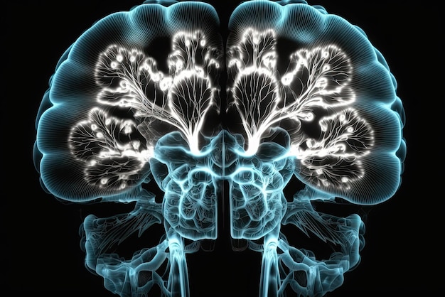 IA generativa Uma ilustração de uma ressonância magnética do cérebro Visualização de tomografia computadorizada