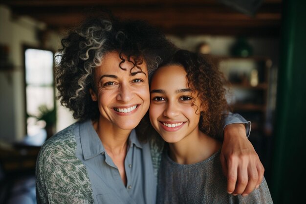 IA generativa Uma mãe e filha de 50 anos abraçadas sorrindo