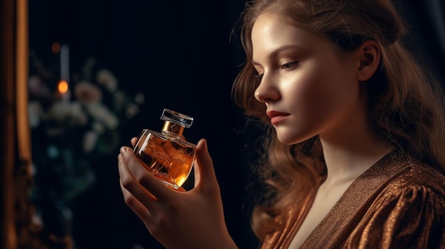 IA generativa uma mulher segurando um frasco de perfume