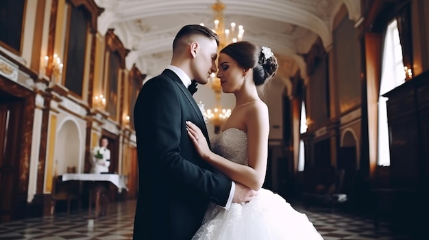 Foto la ia generativa se utiliza en el ritual de boda tradicional de una pareja joven y adinerada