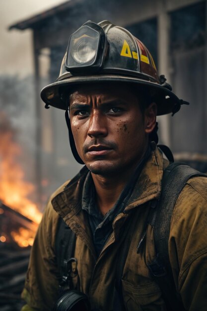 Foto la ia generó coraje en medio del caos un retrato inquietante de la lucha de un bombero