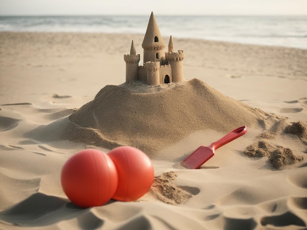 La IA generó una foto de un castillo de arena en la orilla del mar