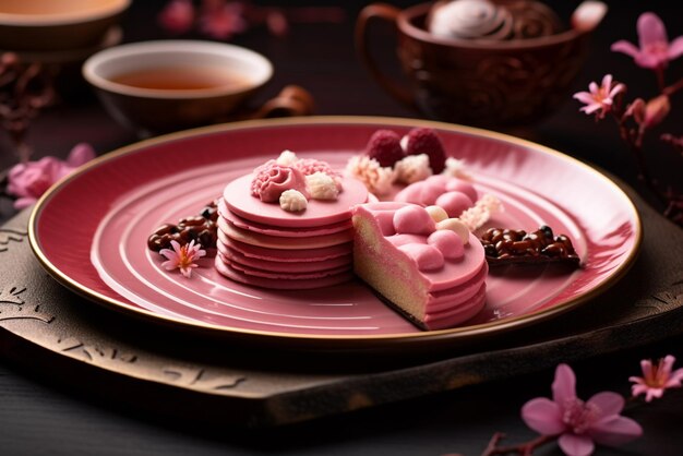 Foto ia generó una imagen fotográfica de un elegante y hermoso postre rosa 4