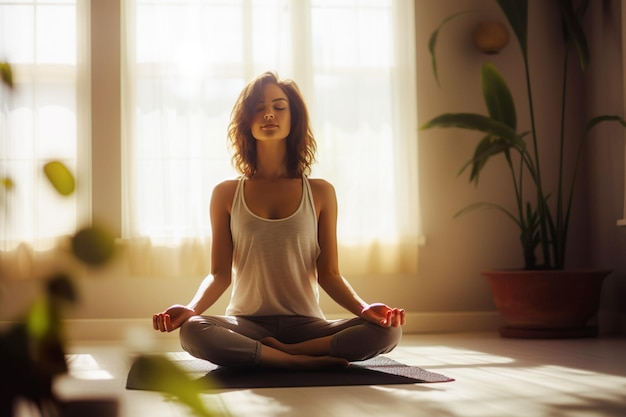 La IA generó una imagen de una mujer madura haciendo yoga.