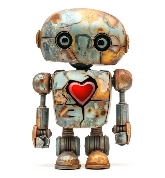 La IA generó la imagen de un robot lindo con un corazón en el pecho.