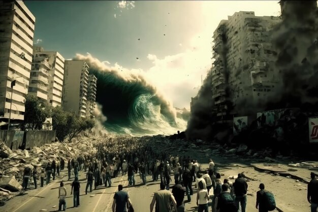 La IA generó un mundo postapocalíptico después de que la inundación del tsunami destruyó edificios y la catástrofe climática