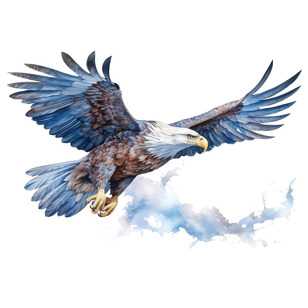 La IA generó una obra de arte de acuarela hiperrealista del águila majestuosa en vuelo con plumas detalladas y Sha...