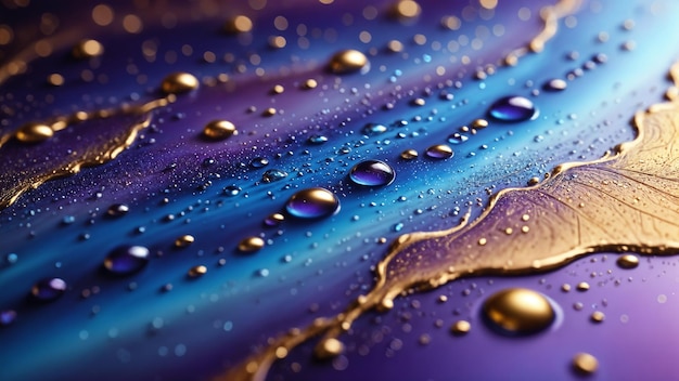 La IA generó un primer plano de gotas de agua en una superficie púrpura para el uso de imágenes de stock