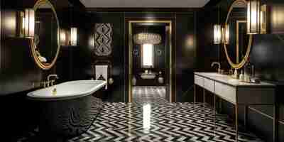 Foto ia gerada ai generativa elegança de luxo hotel apartamento casa arquitetura bathroon design bathhub decoração de mármore estilo sala arte gráfica
