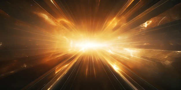 IA Gerada AI Generativa Luz do sol brilha feixe explodiu cor amarela no espaço escuro preto