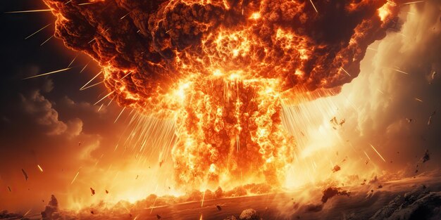 IA Gerada AI Gerativa Explosão atômica nuclear boom cogumelo fogo chama fumaça