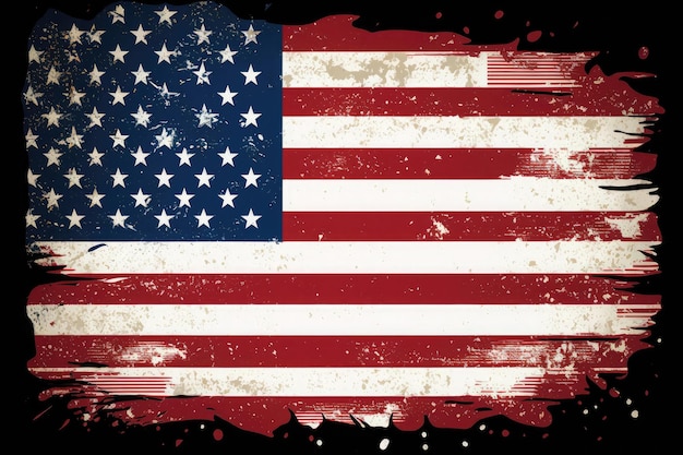 IA gerada closeup da bandeira americana escura vintage grunge soprando vento no dia da independência dos EUA