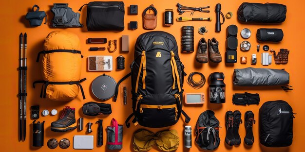 IA Gerada IA Generativa Camping aventura equipamento ferramentas diferentes Estilo de vida selvagem ao ar livre