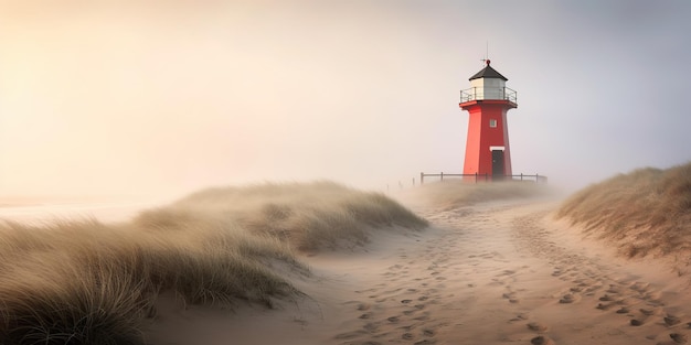 IA Gerada IA Generativa Foto ilustrativa de farol vermelho em campo Aventura vibe Arte Gráfica