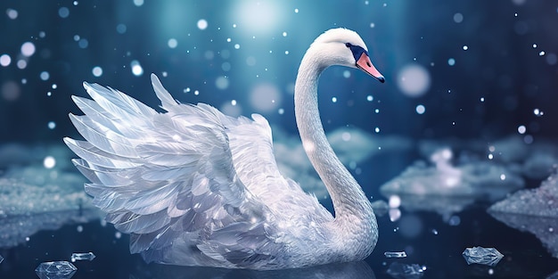 IA Gerada IA Generativa Inverno neve gelo frio cisne pássaro Elegância bela natureza pássaro ao ar livre