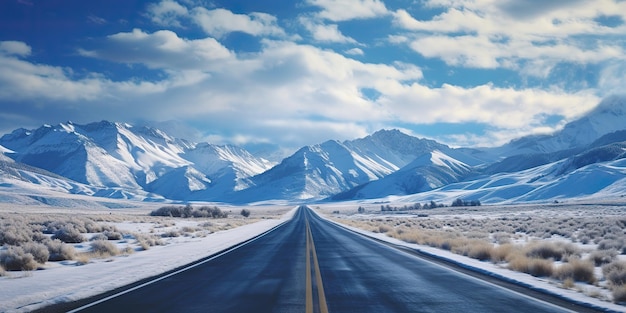 IA Gerada IA Generativa Inverno neve linda estrada rodovia montanhas paisagem fundo