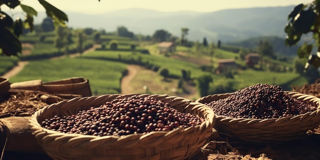 IA Gerada IA Generativa Plantação de grãos de café natureza paisagem ao ar livre