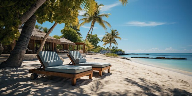 IA gerada por IA Generativa Amor romântico férias dos namorados relaxando duas cadeiras sentadas no mar