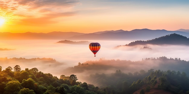 IA gerada por IA generativa Balão de ar quente voando na arte gráfica da montanha Tailândia Chiang Mai