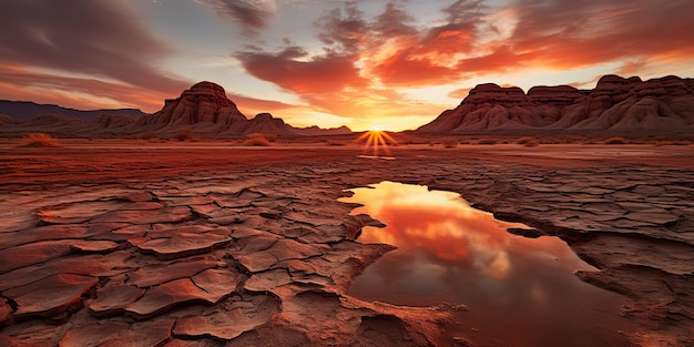 Foto ia gerada por ia generativa pedras vermelhas rock hill montanha deserto com lago