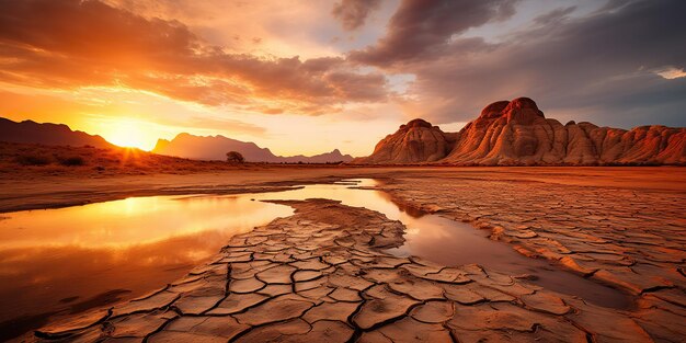 Foto ia gerada por ia generativa pedras vermelhas rock hill montanha deserto com lago