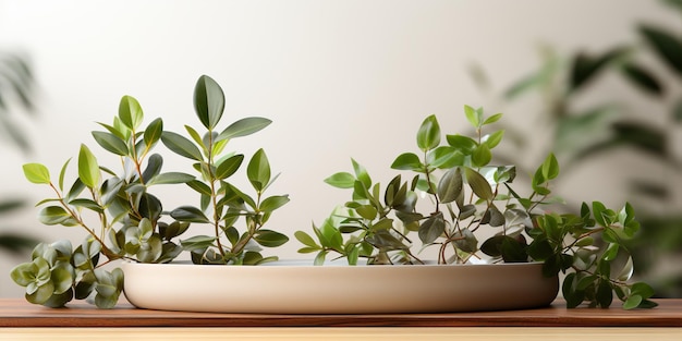 IA gerada por IA generativa verde, lindas plantas floridas frescas em mesa de madeira