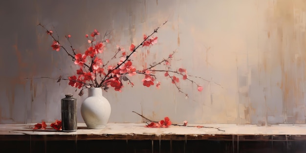 IA gerada por IA Generative Nature flores de flora em mesa de madeira em estilo vintage