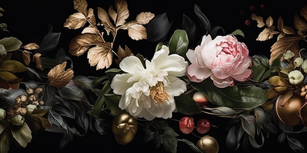 IA gerada por IA Ilustração de foto generativa de flores na decoração de estilo elegante de luxo em tela