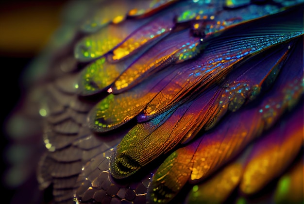 Foto ia gerativa close-up de uma textura de asa de borboleta colorida