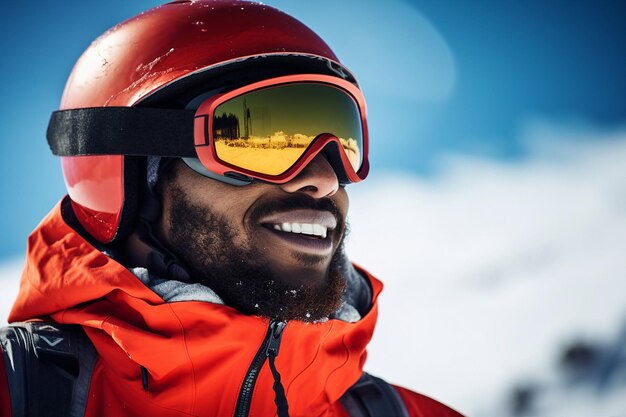 Foto ia gerativa jovens fãs de esportes snowboarding subindo e descendo resort de montanha tempo de natal