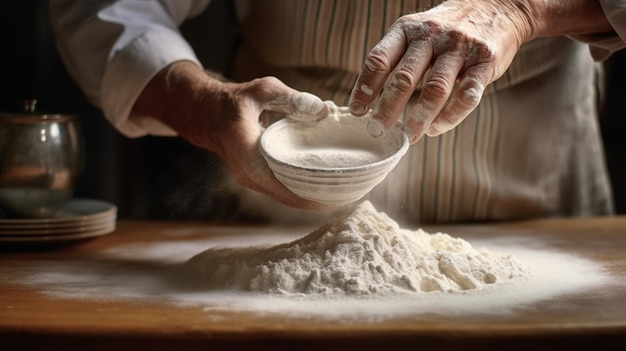 IA gerativa Mãos de padeiro em restaurante ou cozinha doméstica preparam bolos ecologicamente naturaisx9