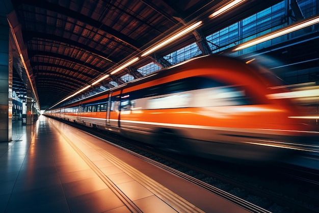 IA gerativa um trem elétrico a alta velocidade foto criada com longo tempo de exposição