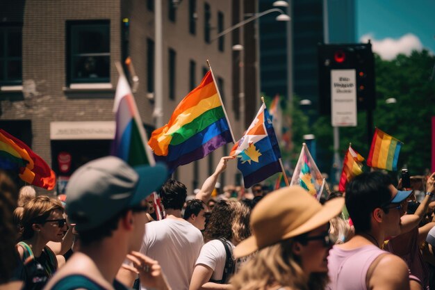 IA gerou bandeiras de arco-íris da comunidade LGBT ao vento na rua da parada gay