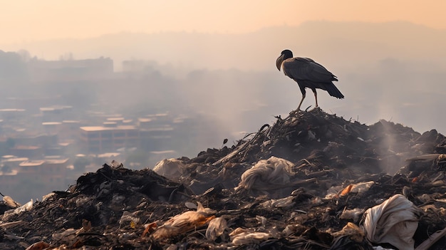 IA gerou fumaça e pássaros de depósito de lixo sombrios e chocantes que retratam o impacto ambiental do ser humano...