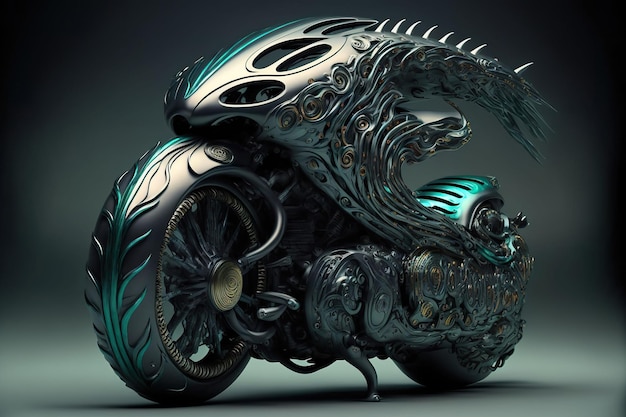 IA gerou uma ilustração de uma motocicleta de aparência futurista com um design alienígena