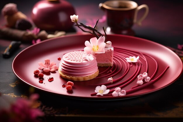 IA gerou uma imagem fotográfica de uma elegante e bela sobremesa rosa 7