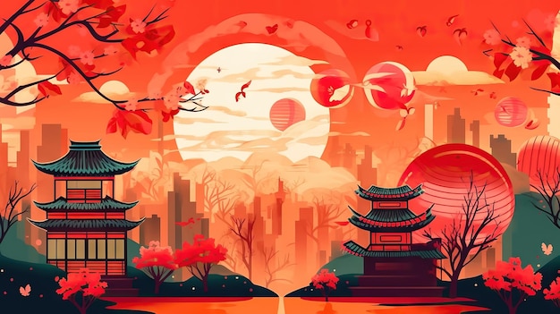 IA hipnotizante da paisagem do Ano Novo Chinês