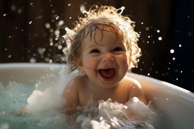 La IA de la hora del baño del bebé alegre