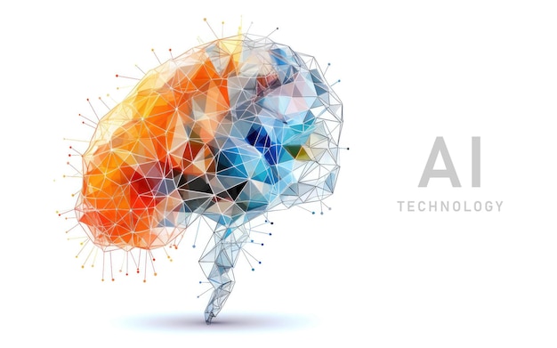 IA ou inteligência artificial Cérebro digital moldado com linhas de conexão coloridas