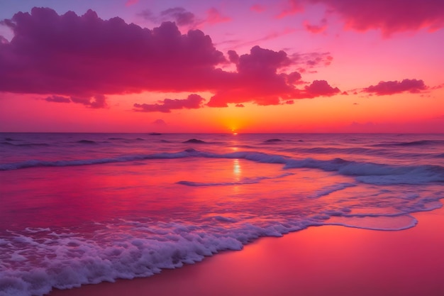 La IA revela una impresionante puesta de sol en la playa tranquila generada por Ai