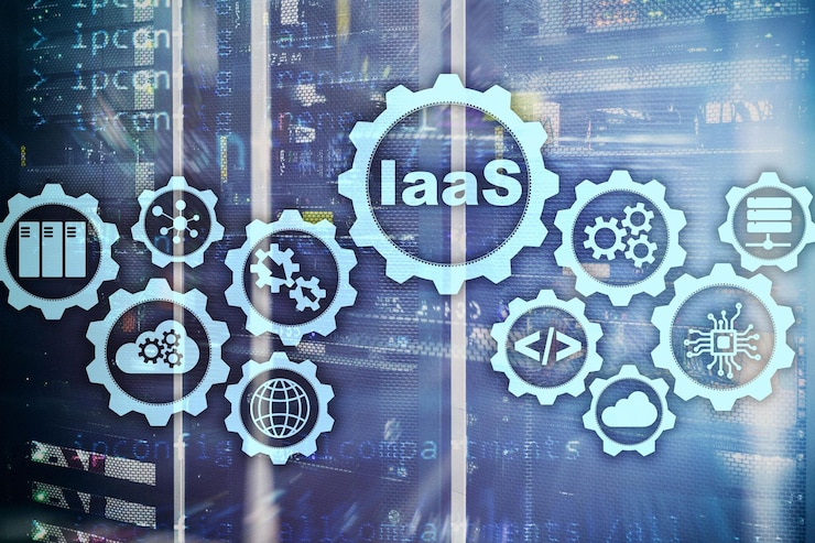 Foto iaas infraestructura como servicio internet en línea y concepto de red íconos gráficos en una pantalla digital
