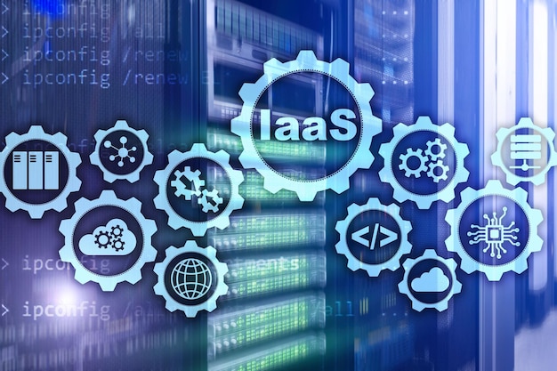 IaaS Infraestructura como Servicio Internet en línea y concepto de red Íconos gráficos en una pantalla digital